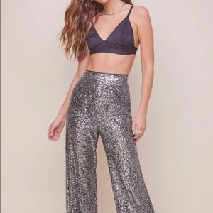 ASTR the Label high waisted sequin pants from Nordstrom size S, wide leg, silver